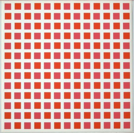 Sérigraphie Morellet - 1 carré rouge 1 carré orange