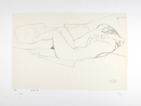 Lithographie Klimt - 2. Etude pour le serpent d'eau / Study for Water Snakes | Deux femmes enlacées / Two women embracing, 1905