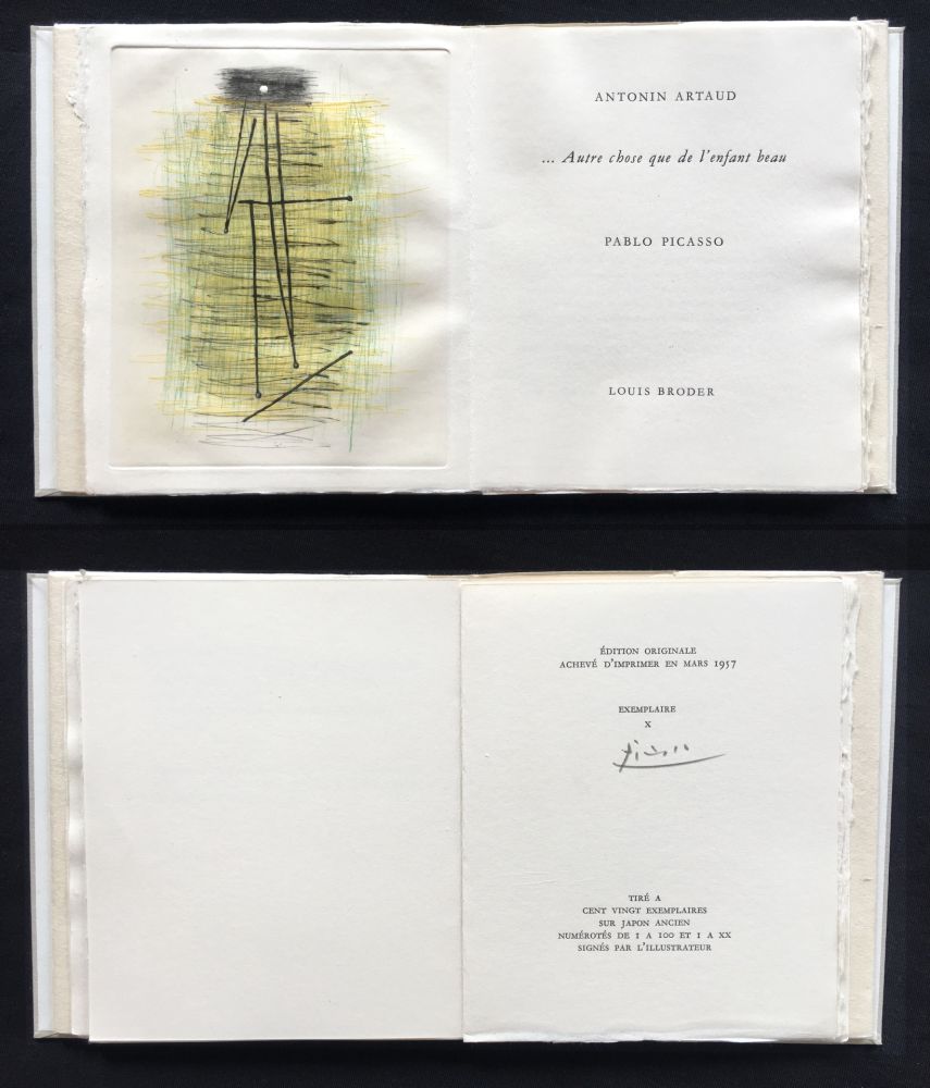 Livre Illustré Picasso - A. Artaud: AUTRE CHOSE QUE DE L'ENFANT BEAU. Rare gravure originale en couleurs (1957)