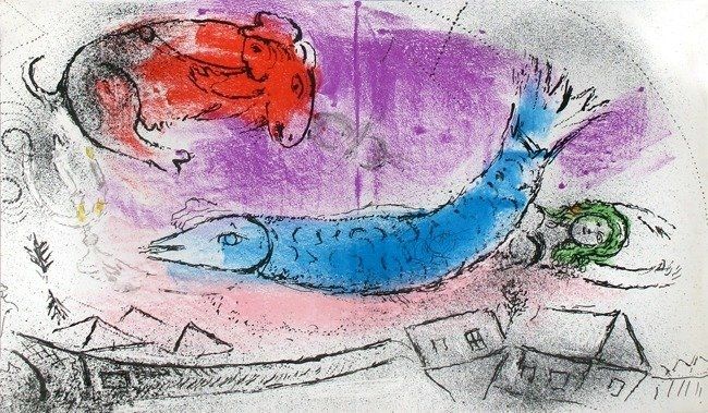 Lithographie Chagall - A Blue Fish