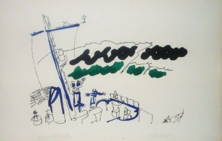 Lithographie Lapicque - A bord d'un destroyer