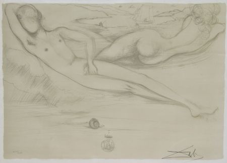 Lithographie Dali - A la Plage from the Nudes Suite