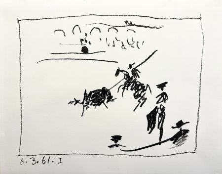 Lithographie Picasso - (A los toros) LA PIQUE. Lithographie originale. 1961