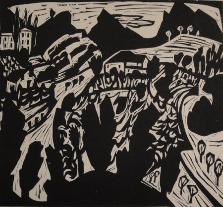 Gravure Sur Bois Scherer - Abendlandschaft