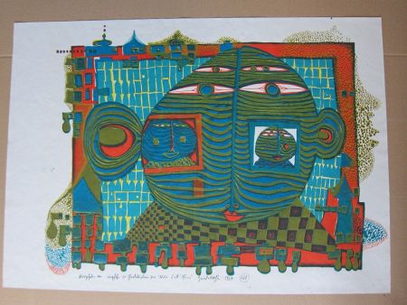 Lithographie Hundertwasser - Abschied aus Afrika