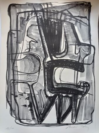 Lithographie Bloc - Abstract Composition, Large Handsigned Lithograoh, 70-80's