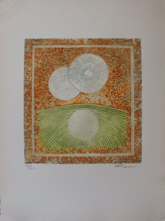 Eau-Forte Et Aquatinte Fiorini - Abstraction aux deux soleils