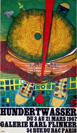 Lithographie Hundertwasser - Affiche Exposition Galerie Karl Flinker 1967