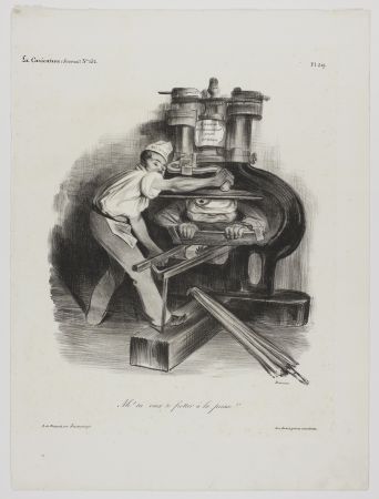 Lithographie Daumier - Ah! Tu veux te frotter à la presse!! 