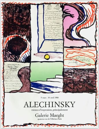 Affiche Alechinsky - ALECHINSKY TRAVAUX D'IMPRESSION, PRINCIPALEMENT.  Galerie Maeght 1980. Affiche originale en lithographie.