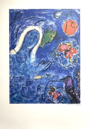Affiche Chagall (After) - Amoureux au soleil rouge