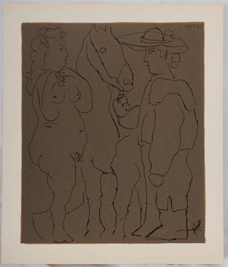 Linogravure Picasso - Amoureux et cheval