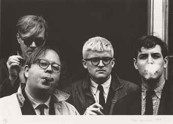 Photographie Hopper - Andy Warhol, Henry Geldzahler, David Hockney and Jeff Goodman