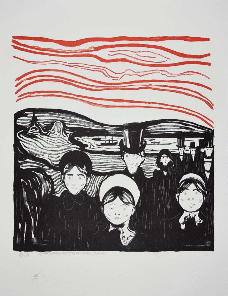 Lithographie Munch - ANGST / ANXIETE 1896