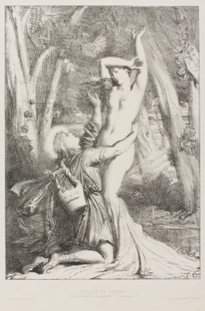 Lithographie Chassériau - Apollon et Daphne