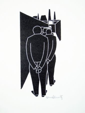 Linogravure Schmitz - Arbeitergang (Going to Work)