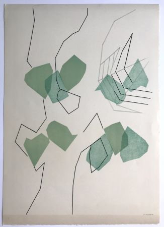 Lithographie Beaudin - Arbre et feuilles I ( (feuilles évadées)