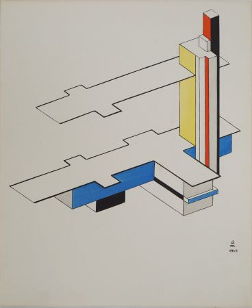 Lithographie Aaron - Architecture, plan abstrait