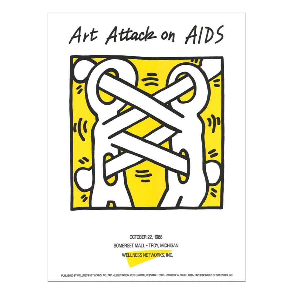 Sérigraphie Haring - Art Attack on Aids Vintage Poster