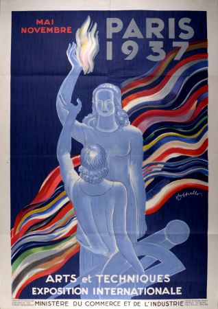 Lithographie Cappiello - Arts et techniques, Exposition Internationale Paris 1937.