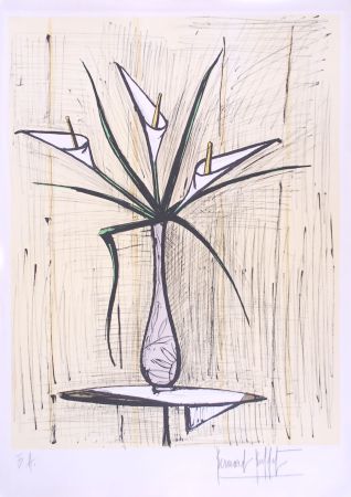 Lithographie Buffet - Arums, Fond Jaune