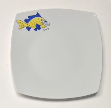 Céramique Corneille - Assiette Poisson Porcelaine de Limoges peinte à la main