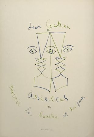 Lithographie Cocteau - Assiettes - Nourrir la bouche et les yeux