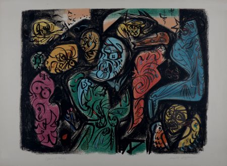 Lithographie Masson - Astres et visages, 1972 - Hand-signed