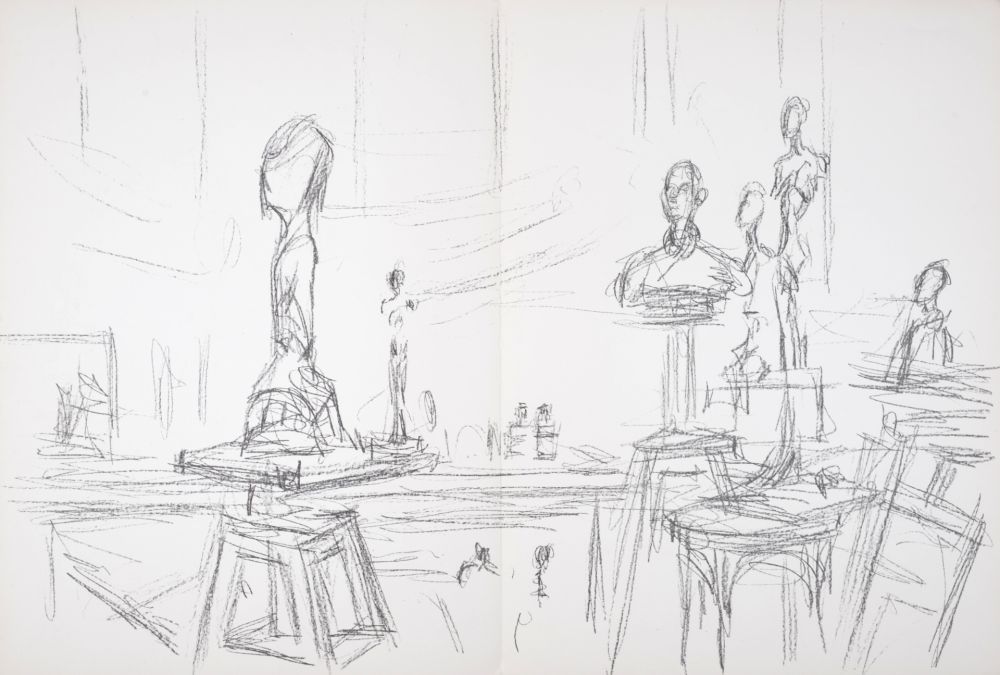 Lithographie Giacometti - Atelier et sculptures, 1961