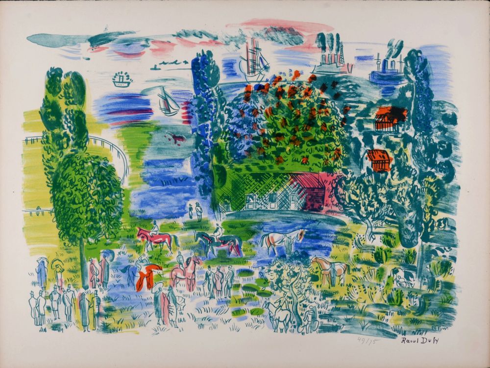 Lithographie Dufy - Au Paddock, c. 1955