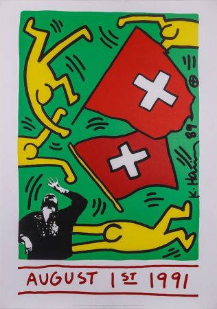 Sérigraphie Haring - August 1 1991 (Switzerland 700 years), 1991 - Very large!