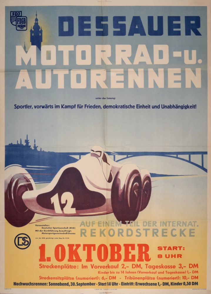 Lithographie Anonyme - Automobilia Racing Poster (Motorrad-U Autorennen), 1950 - Large lithograph!