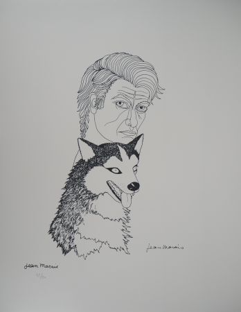 Lithographie Marais  - Autoportrait au Husky