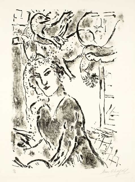 Lithographie Chagall - Autoportrait à la fenêtre