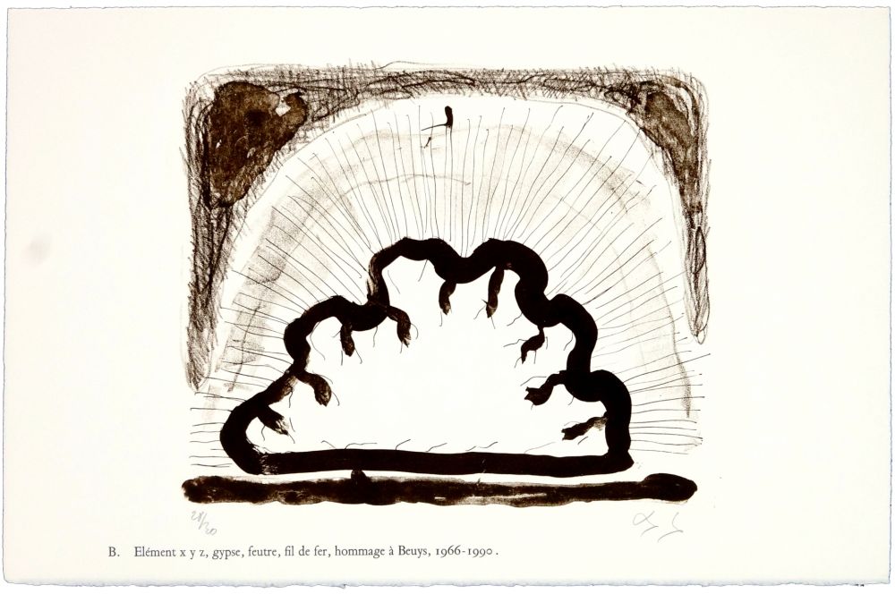 Lithographie Nørgaard - B. Elément x y z, gypse, feutre, fil de fer, hommage à Beuys, 1966 - 1990