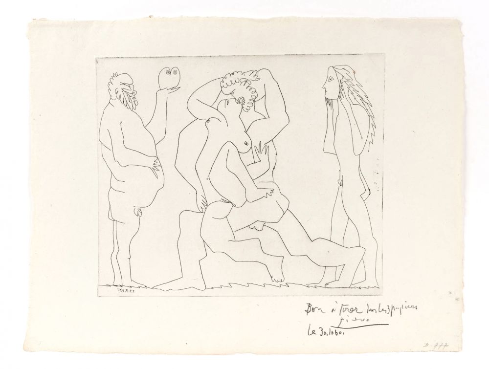 Gravure Picasso - Bacchanal with Owl and Young Man in a Mask