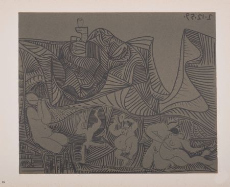 Linogravure Picasso - Bacchanale au hibou, 1962