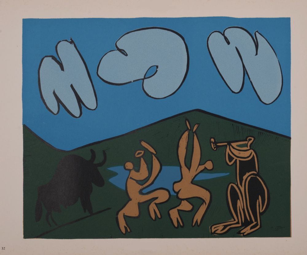 Linogravure Picasso (After) - Bacchanale au taureau noir, 1962