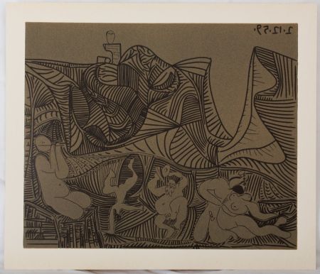 Linogravure Picasso - Bacchanale : Danse de nuit au hibou