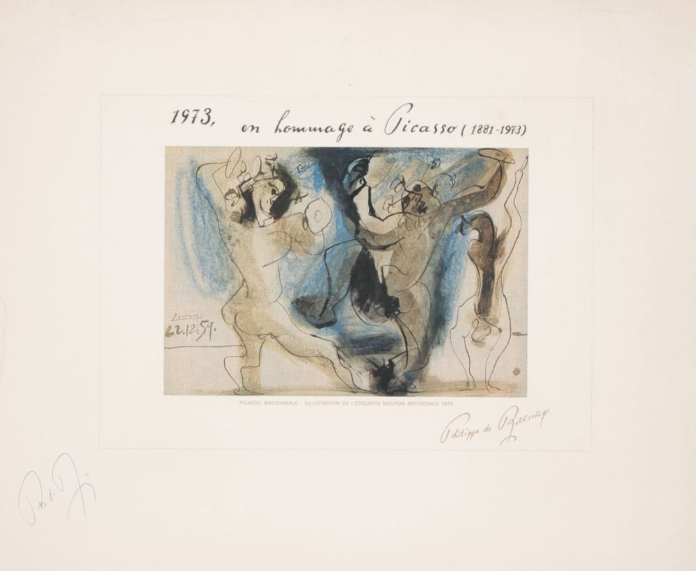 Lithographie Picasso - Bacchanale, Mouton de Rothschild label