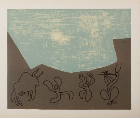 Linogravure Picasso - Bacchanale : Musiciens et Taureau