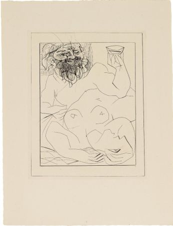 Gravure Picasso - Bacchus et femme nue étendue