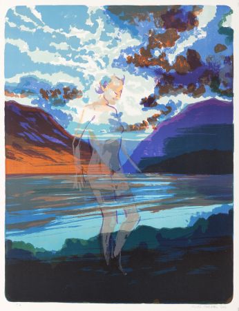 Lithographie Masmonteil - Baigneuse  Au lac Tekapo)