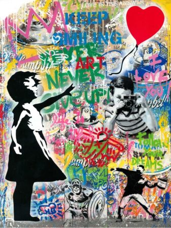 Aucune Technique Mr. Brainwash - Balloon Girl - Banksy Record - Unique Mixed Media Stencil