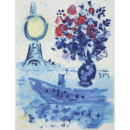 Lithographie Chagall - Bateau Mouche Au Bouquet
