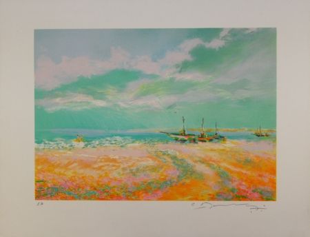 Lithographie Manoukian - Bateaux à voile / Sailboats