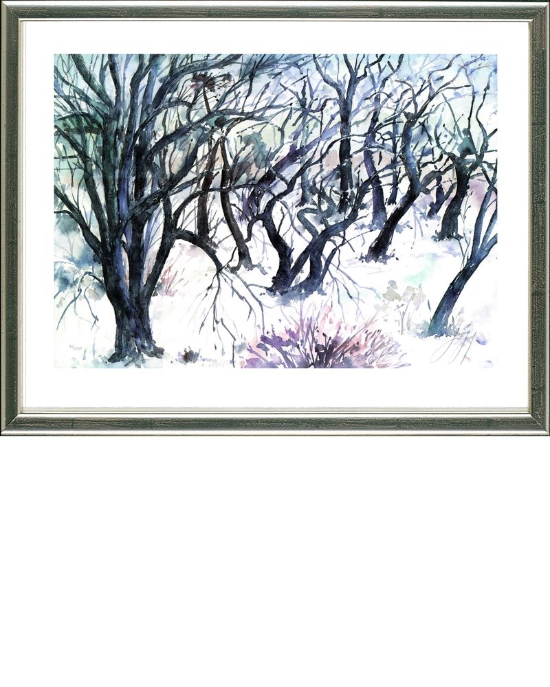 Lithographie Grass - Baumlandschaft  Winter