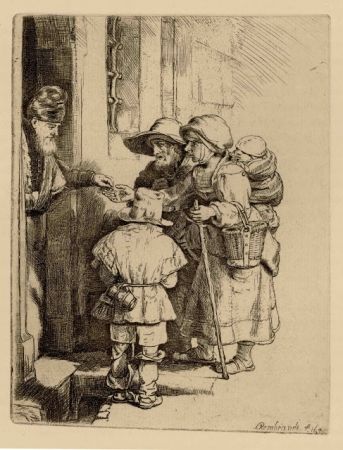 Gravure Rembrandt - Beggars Receiving Alms at the Door of a House