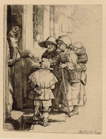 Gravure Rembrandt - Beggars Receiving Alms at the Door of a House