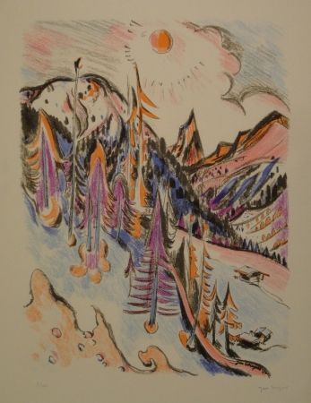 Lithographie Wiegers  - Berglandschaft bei Davos mit Tinzenhorn